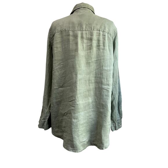 Sigrid Olsen 100% Linen Shirt Size L Green Button Up Coastal Grandma Chic - Picture 2 of 7